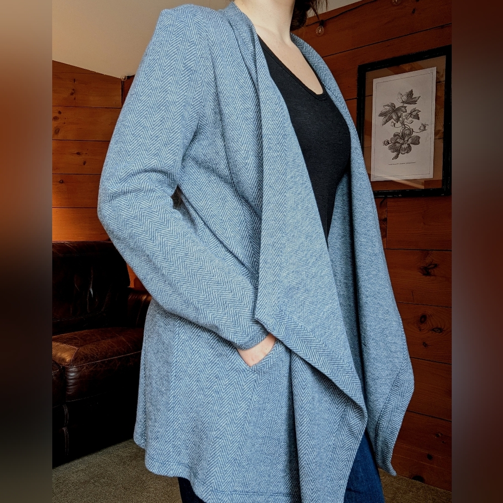 Banana Republic blue herringbone open drape sweater